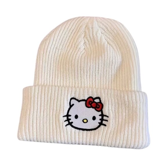Hello Kitty Embroidered Ladies Winter White Beanie Hat With Cuff NWT - Picture 3 of 6